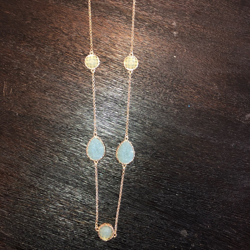 Gold and Blue Druzy Necklace